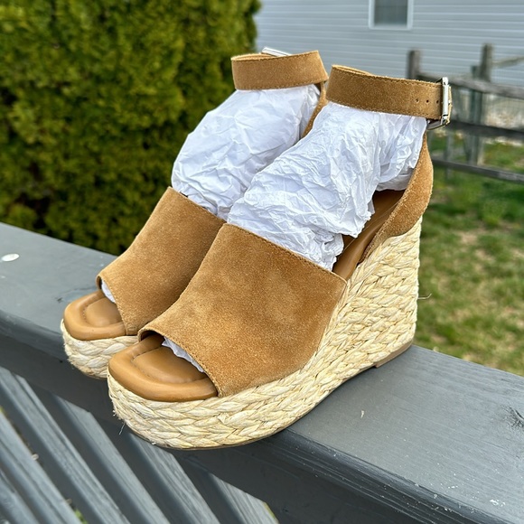 MARC FISHER Suede Platform Straw Wedge Sandals - Picture 4 of 12